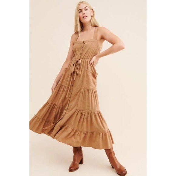 Free People Dresses & Skirts - NWT Free People Catch The Breeze Midi Dress sz M medium Linen Amber Waves Tiered
